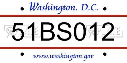 51BS012 District Of Columbia License Plate