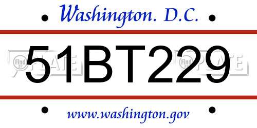 51BT229 District Of Columbia License Plate