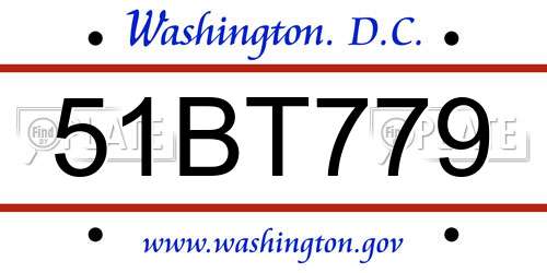 51BT779 District Of Columbia License Plate