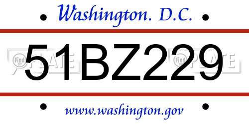 51BZ229 District Of Columbia License Plate