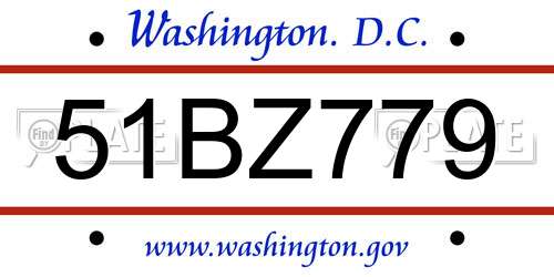 51BZ779 District Of Columbia License Plate