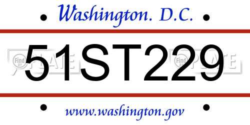 51ST229 District Of Columbia License Plate