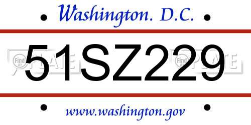 51SZ229 District Of Columbia License Plate