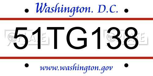 51TG138 District Of Columbia License Plate