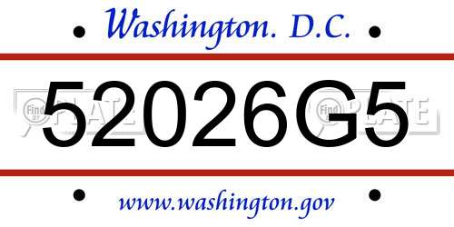 52026G5 District Of Columbia License Plate
