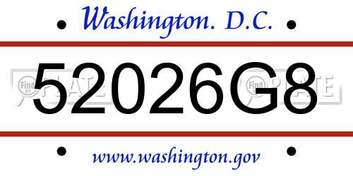 52026G8 District Of Columbia License Plate