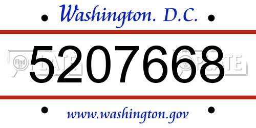 5207668 District Of Columbia License Plate