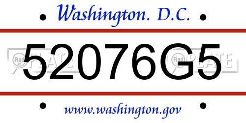 52076G5 District Of Columbia License Plate