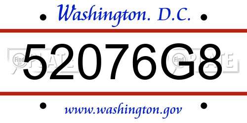 52076G8 District Of Columbia License Plate