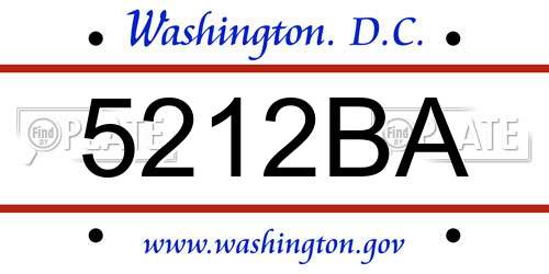 5212BA District Of Columbia License Plate