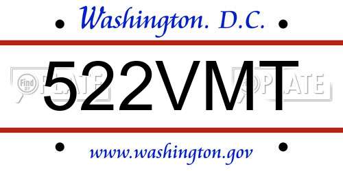 522VMT District Of Columbia License Plate