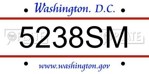 5238SM District Of Columbia License Plate