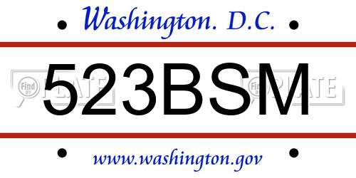 523BSM District Of Columbia License Plate