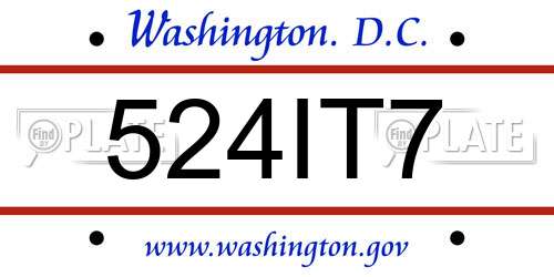 524IT7 District Of Columbia License Plate