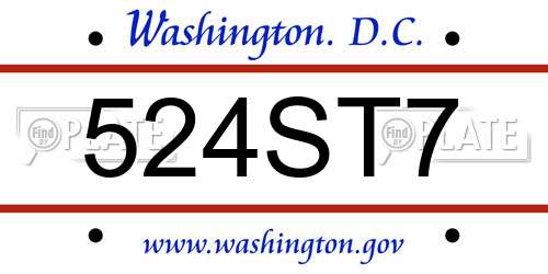 524ST7 District Of Columbia License Plate