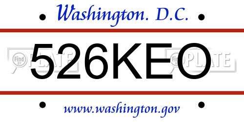 526KEO District Of Columbia License Plate