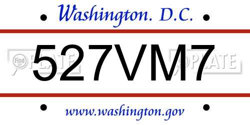 527VM7 District Of Columbia License Plate