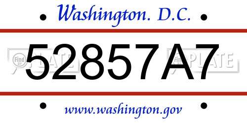 52857A7 District Of Columbia License Plate