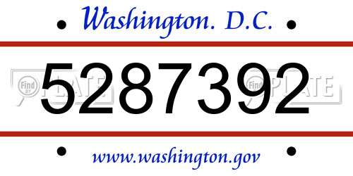 5287392 District Of Columbia License Plate