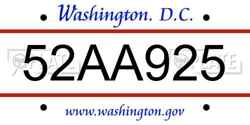 52AA925 District Of Columbia License Plate