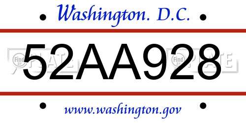 52AA928 District Of Columbia License Plate