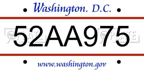 52AA975 District Of Columbia License Plate