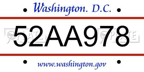 52AA978 District Of Columbia License Plate