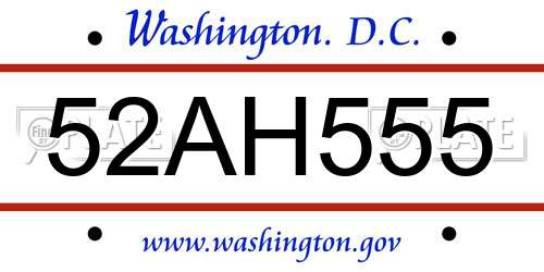 52AH555 District Of Columbia License Plate