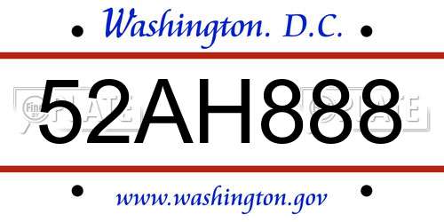 52AH888 District Of Columbia License Plate