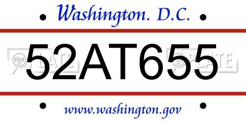 52AT655 District Of Columbia License Plate