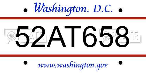 52AT658 District Of Columbia License Plate