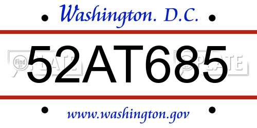 52AT685 District Of Columbia License Plate