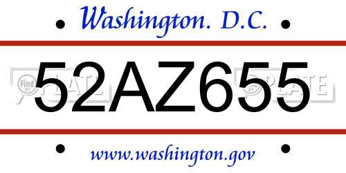 52AZ655 District Of Columbia License Plate