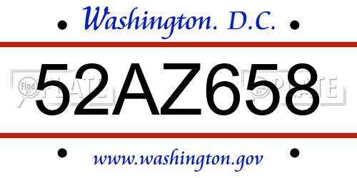 52AZ658 District Of Columbia License Plate
