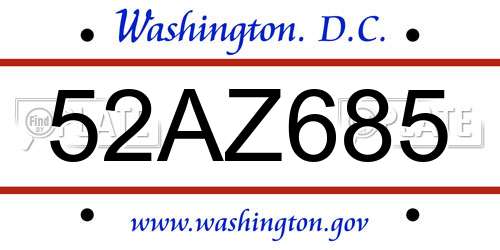 52AZ685 District Of Columbia License Plate