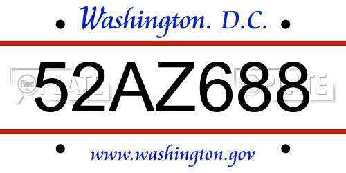 52AZ688 District Of Columbia License Plate