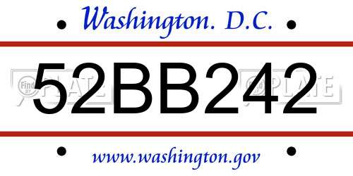 52BB242 District Of Columbia License Plate