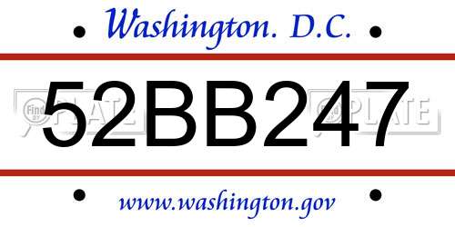 52BB247 District Of Columbia License Plate