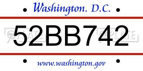 52BB742 District Of Columbia License Plate