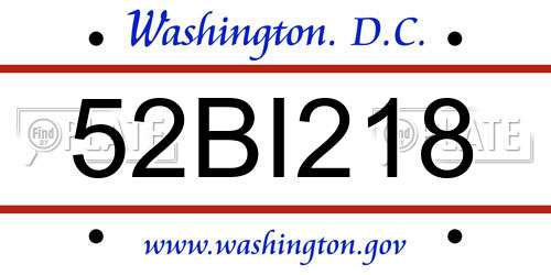 52BI218 District Of Columbia License Plate