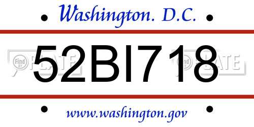 52BI718 District Of Columbia License Plate