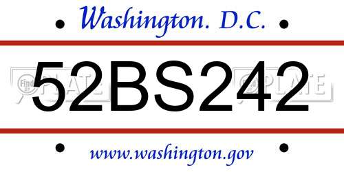 52BS242 District Of Columbia License Plate