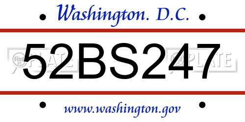 52BS247 District Of Columbia License Plate