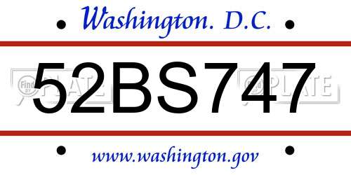 52BS747 District Of Columbia License Plate