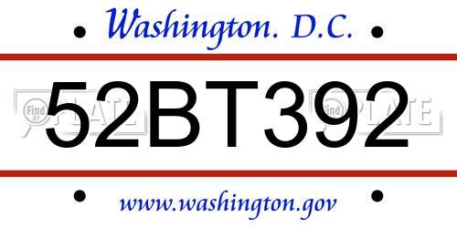 52BT392 District Of Columbia License Plate