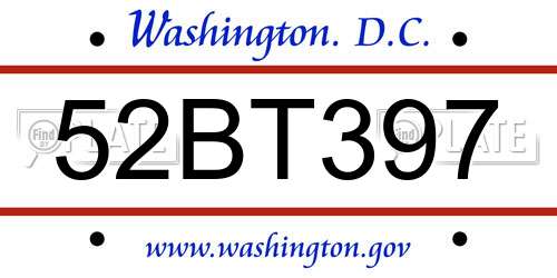 52BT397 District Of Columbia License Plate