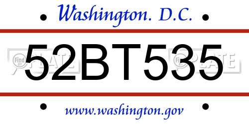 52BT535 District Of Columbia License Plate