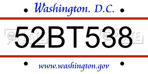 52BT538 District Of Columbia License Plate