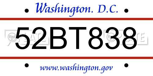 52BT838 District Of Columbia License Plate