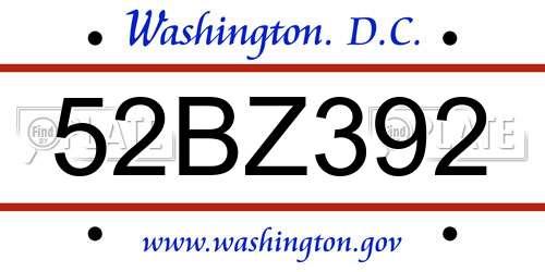 52BZ392 District Of Columbia License Plate